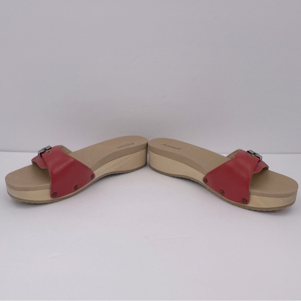 Dr Scholl’s SHOES, RED LEATHER TOP, ADJUSTABLE TOP STRAP, WOODEN SOLE, SIZE 10M - Picture 6 of 16